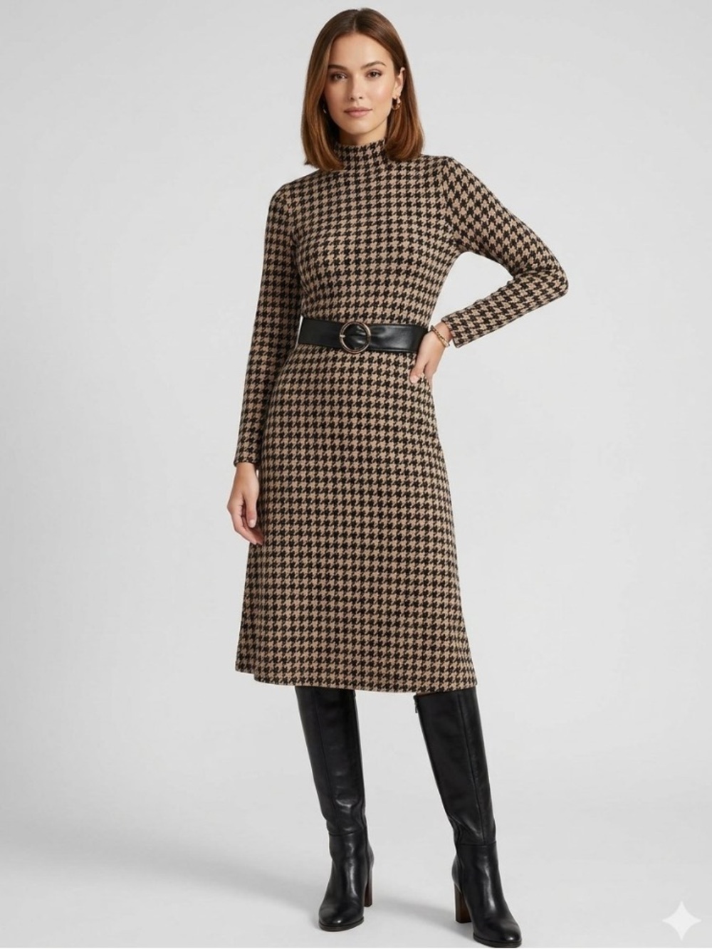 Anne Klein Knit Midi Houndstooth Dress Size M
